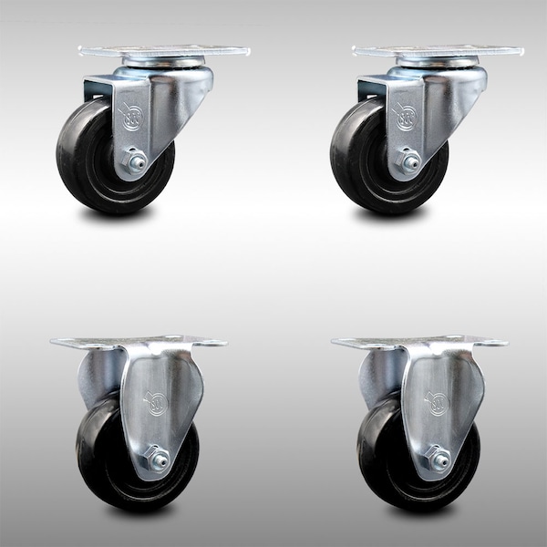3 Inch SS Hard Rubber Wheel Swivel Top Plate Caster Set with 2 Rigid SCC